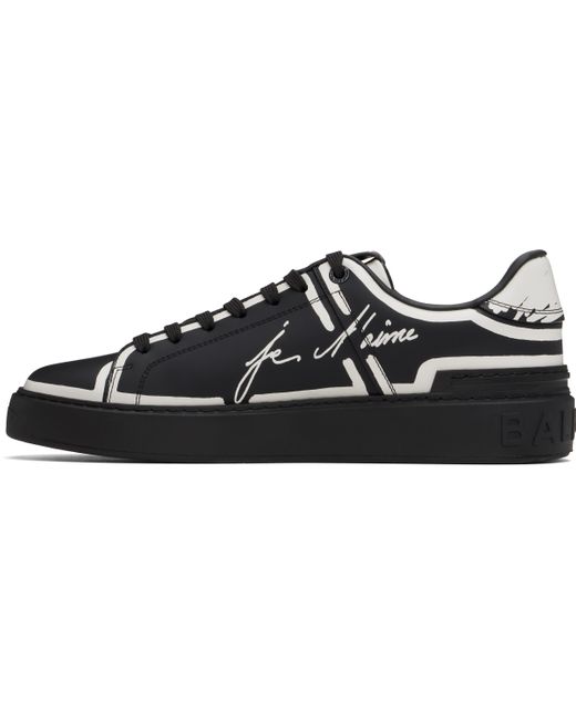 メンズ Balmain ブラック B-Court プリント カーフスキン スニーカー Black