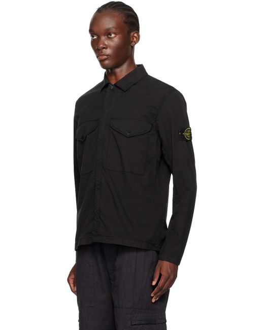 メンズ Stone Island ブラック ロゴパッチ シャツ Black