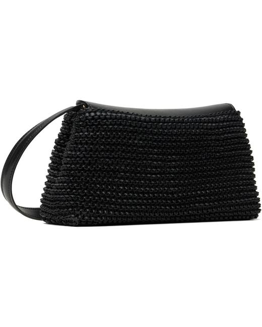Totême Black T-Lock Woven-Leather Clutch