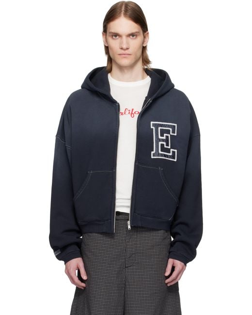 ERL Blue Varsity Oversized Zip-Up Hoodie for men