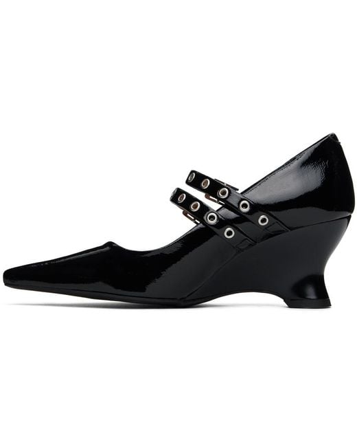 Ganni Black Eyelets Low Wedge Heels
