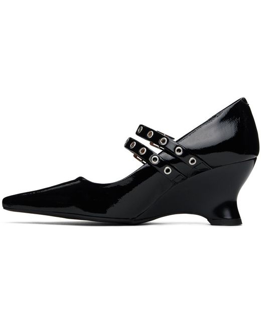 Chaussures à talon compensé noires à brides à œillets Ganni en coloris Black
