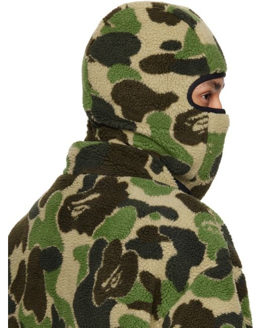 A Bathing Ape Green Abc Camo Boa Fleece Balaclava for men