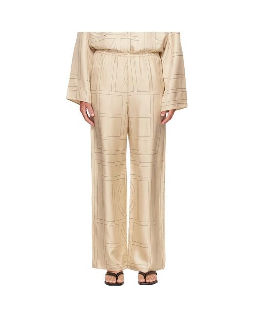 Totême Natural Off- Monogram Silk Pj Lounge Pants