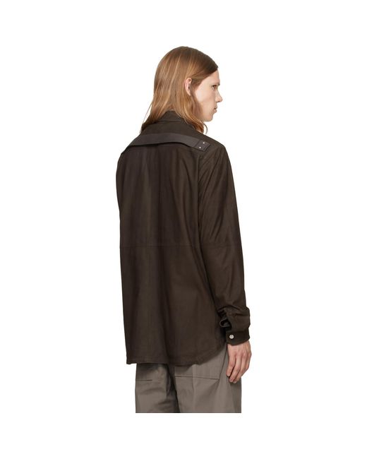 Rick Owens Brown Tower Leather Overshirt for men