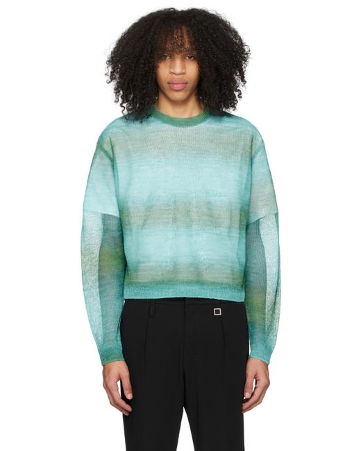 Wooyoungmi Blue & Green Gradient Stripe Sweater for men