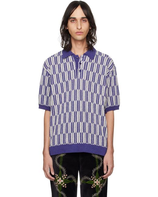 Needles Blue Purple & White Stripe Polo for men