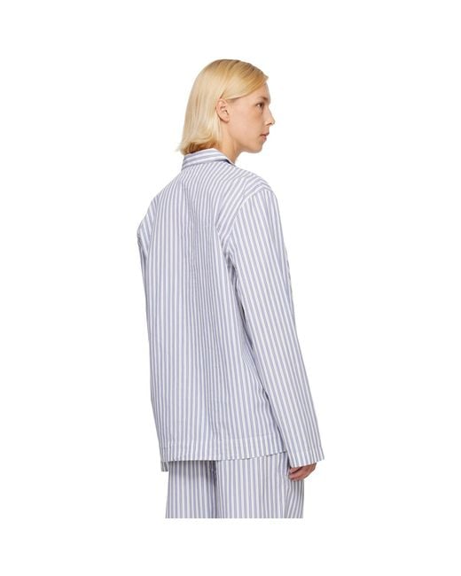 Tekla Blue Poplin Long-Sleeved Pyjama Shirt