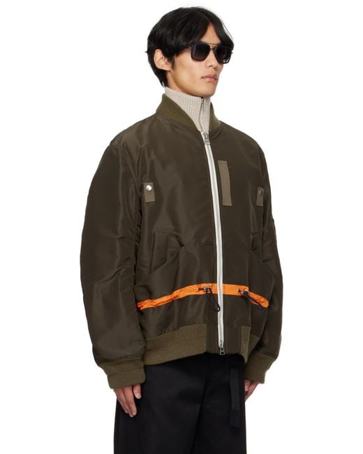 メンズ Sacai カーキ ナイロンツイル ブルゾン ボンバージャケット Black