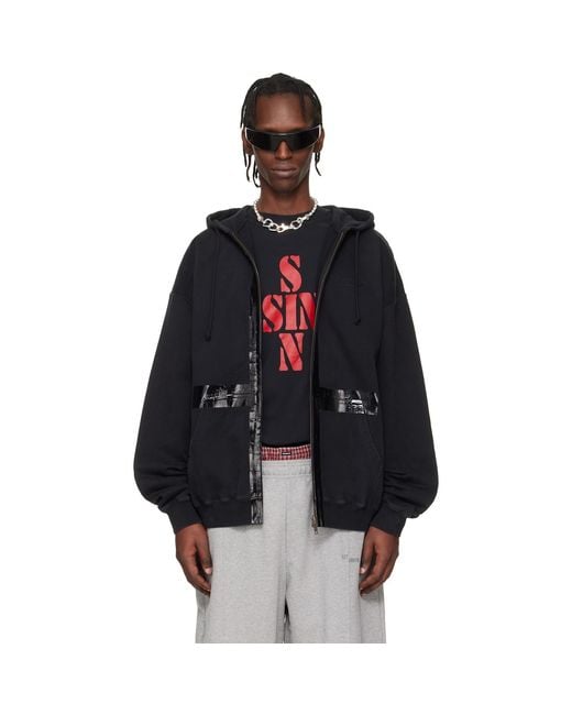 Vetements Black Taped Zip-Up Hoodie for men