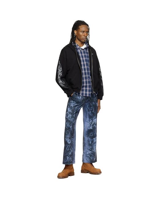 we11done Black Lace Zip-Up Hoodie for men