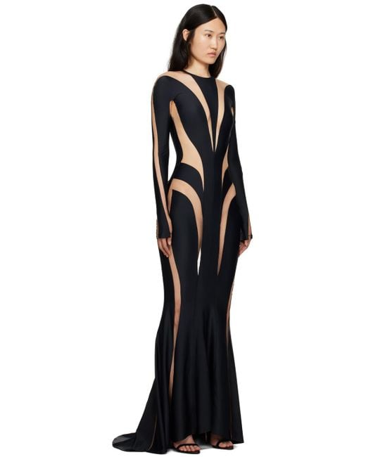 Mugler Black & Beige Spiral Maxi Dress