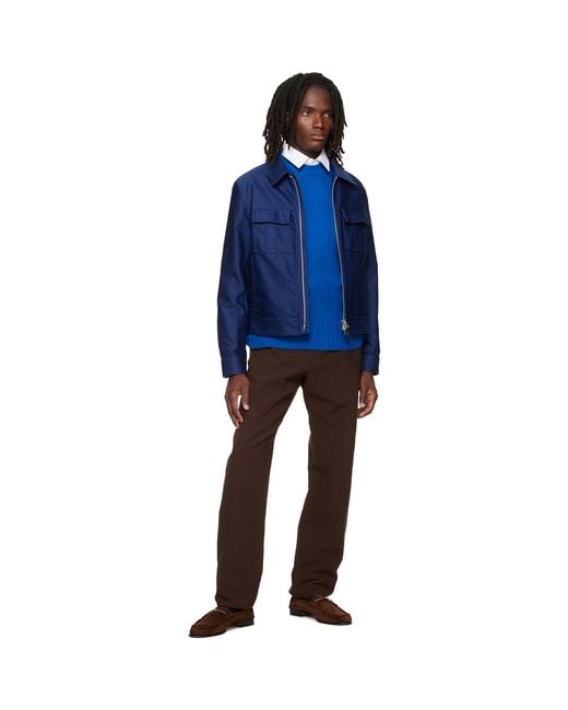 Tom Ford Blue Cotton Satin Blouson Jacket for men