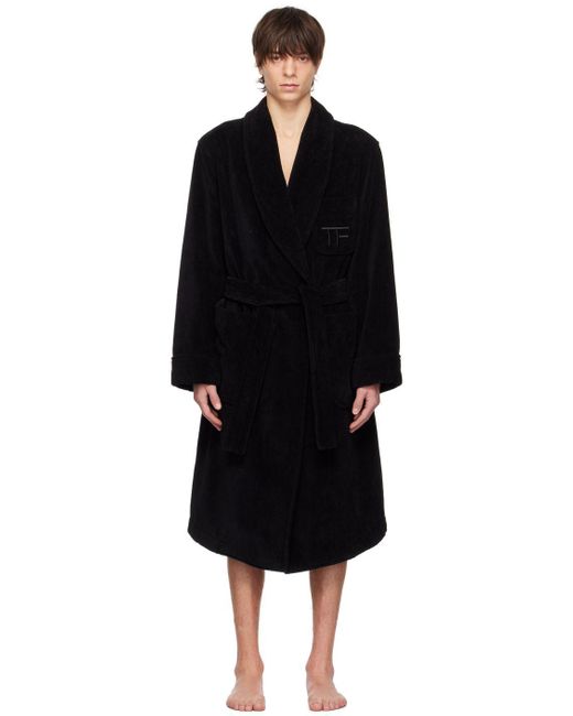 Tom Ford Black Solid Towelling Shawl Collar Robe for Men | Lyst