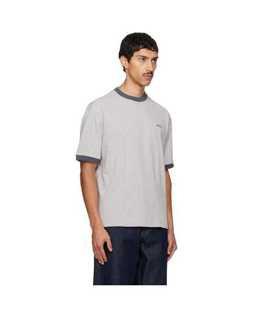 Boss Gray Embroidered-Logo T-Shirt for men