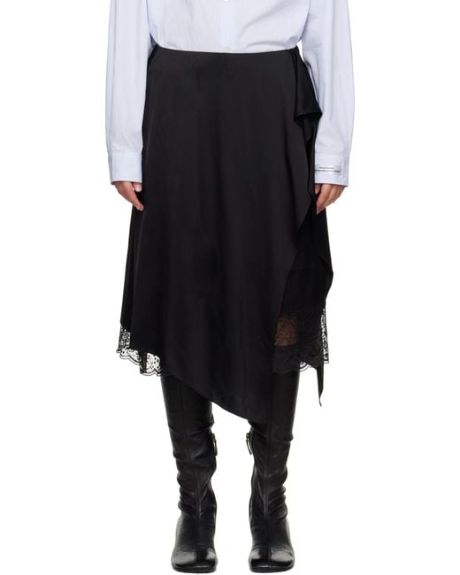 Acne ブラック レイヤード サテン ミディアムスカート Black