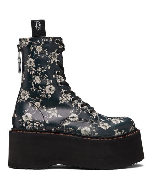 R13 Black Off- Double Stack Boots