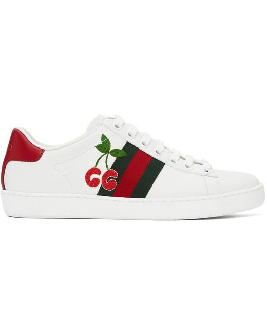 Gucci White New Ace Cherry Sneakers