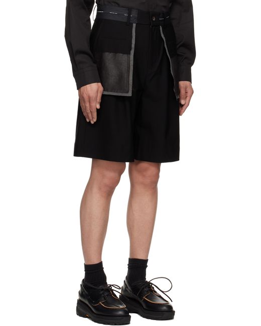 Feng Chen Wang Black Deconstructed Patchwork Shorts for men