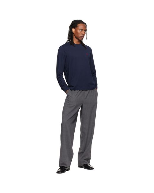 AMI Gray Elasticated-Waist Wool Trousers for men