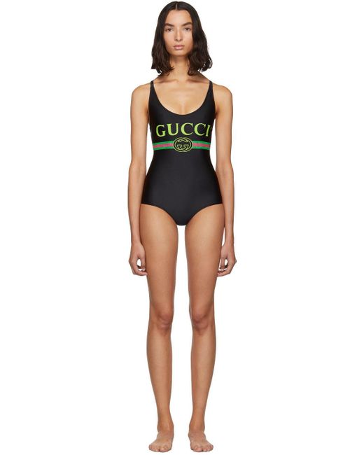 Gucci 合成繊維 ブラック ヴィンテージ ロゴ スパークリング ワンピース スイムスーツ カラー ブラック Lyst