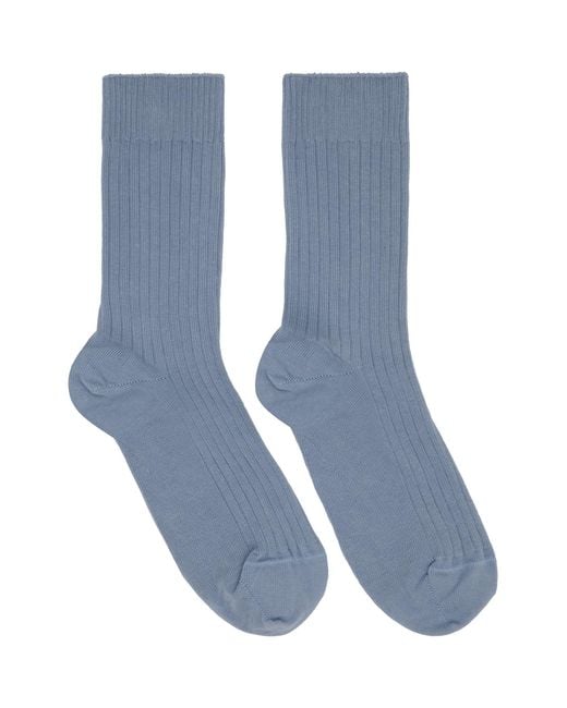 Baserange Blue Three-Pack Cotton Rib Overankle Socks