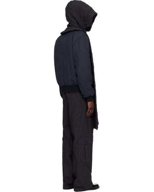 メンズ Dries Van Noten ネイビー コットン フード付き マフラーベスト Black