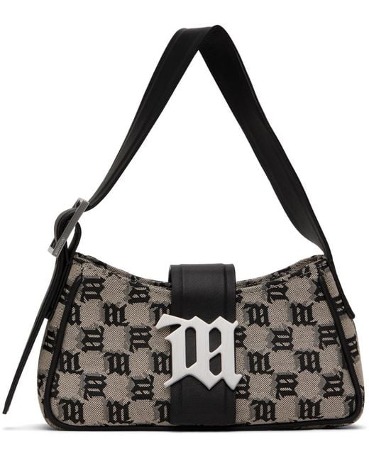 M I S B H V Beige & Black Jacquard Monogram Mini Shoulder Bag