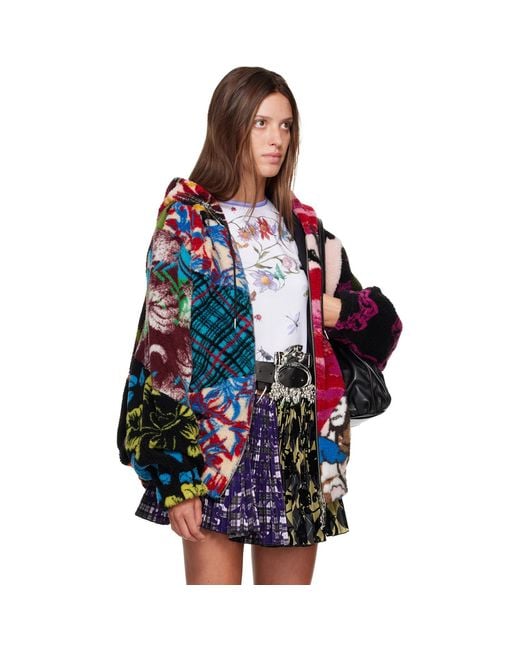 Chopova Lowena Blue Patchwork Oversized Hooded Fleece Jacket