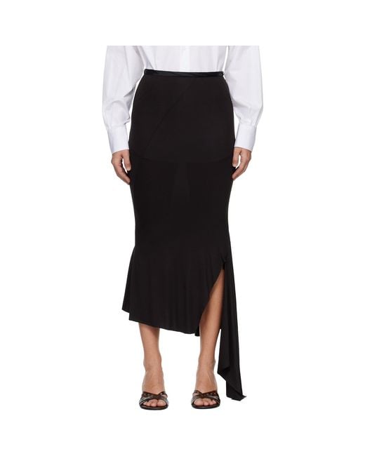 AARON ESH Black Jersey & Satin Fishtail Midi Skirt