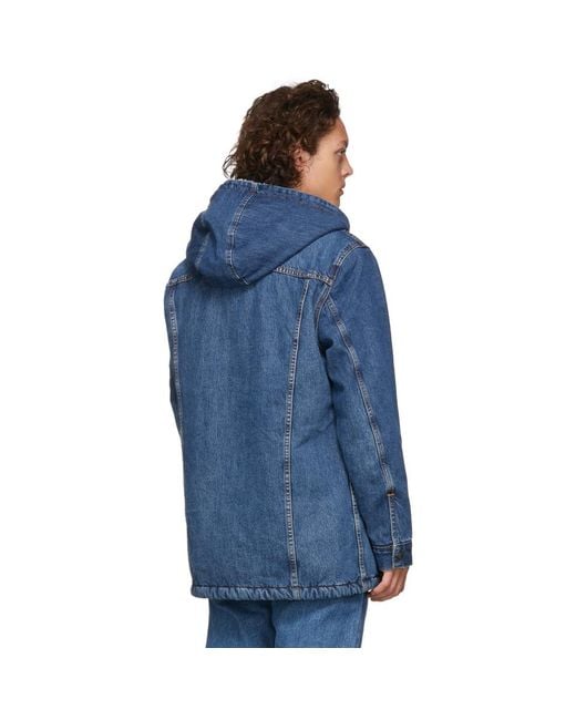 Levi s Blue Denim Sherpa Hooded Long Trucker Jacket for Men Lyst Australia