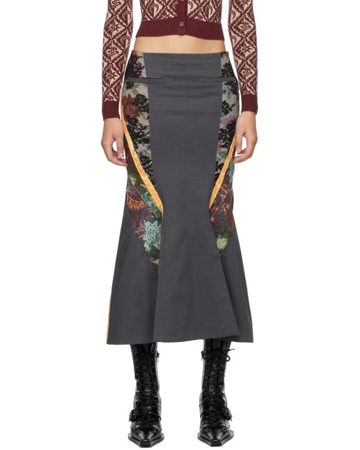 MARINE SERRE Black Multicolor Regenerated Midi Skirt