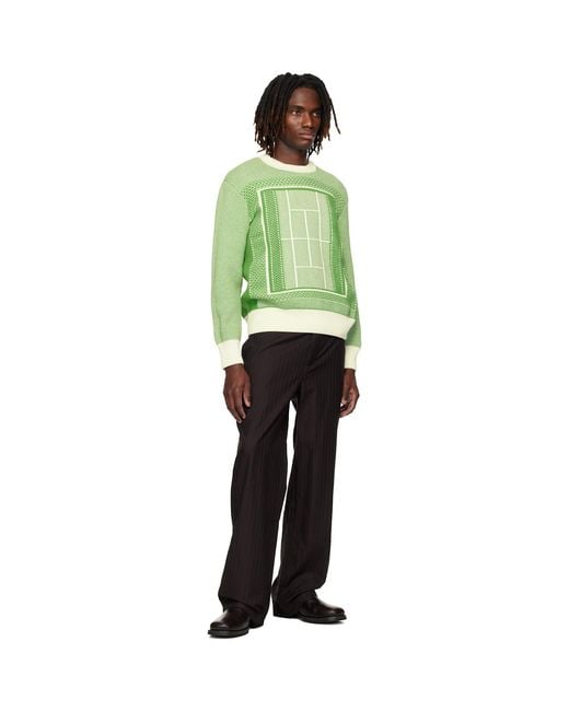 Lacoste Green Tennis Court Graphic Jacquard Sweater for men