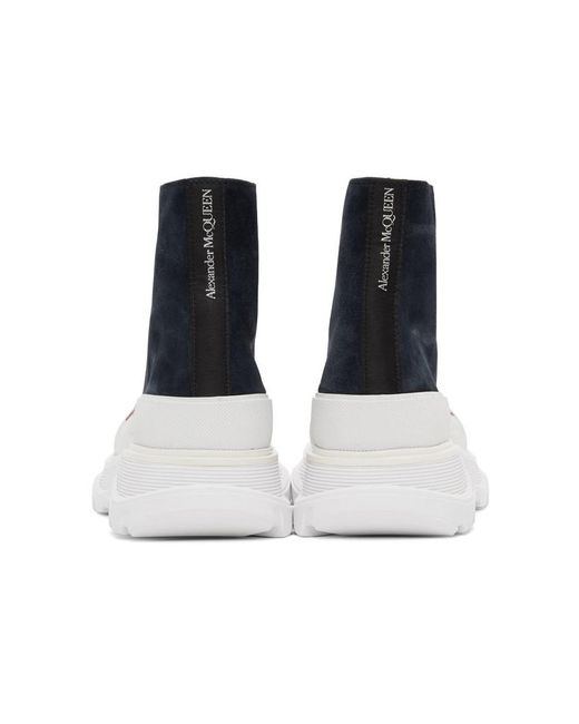 white and navy blue alexander mcqueen sneakers