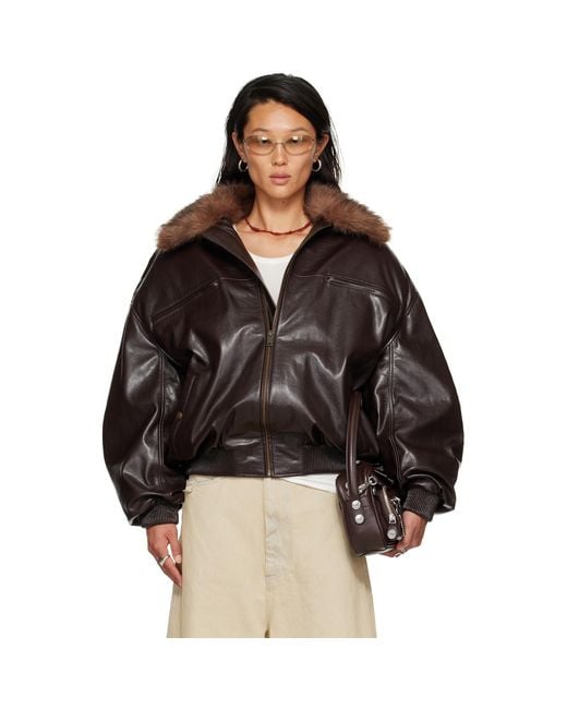 Lu'u Dan Black Faux-Leather Cargo Flight Jacket