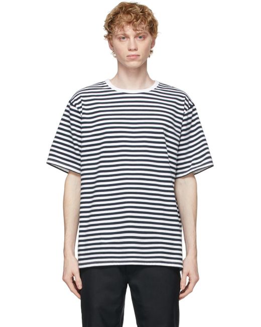 Nanamica コットン ネイビー ホワイト ストライプ T シャツ カラー ブルー メンズ Lyst