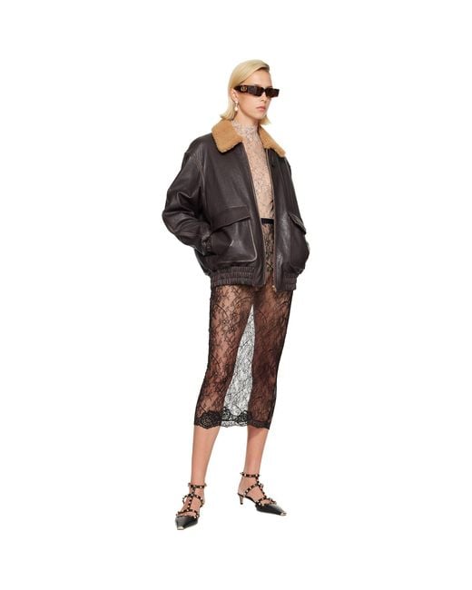 Valentino Black Leather Bomber Jacket