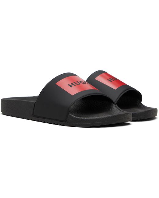 HUGO Black Logo Strap Pool Slides for men