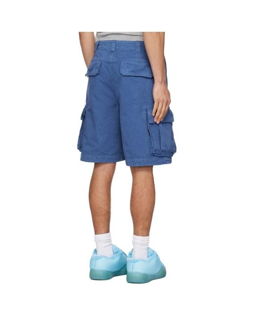 ERL Blue Woven Cargo Shorts for men