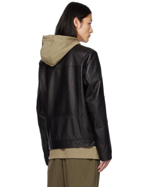 HUGO Black Slim-fit Leather Jacket for men