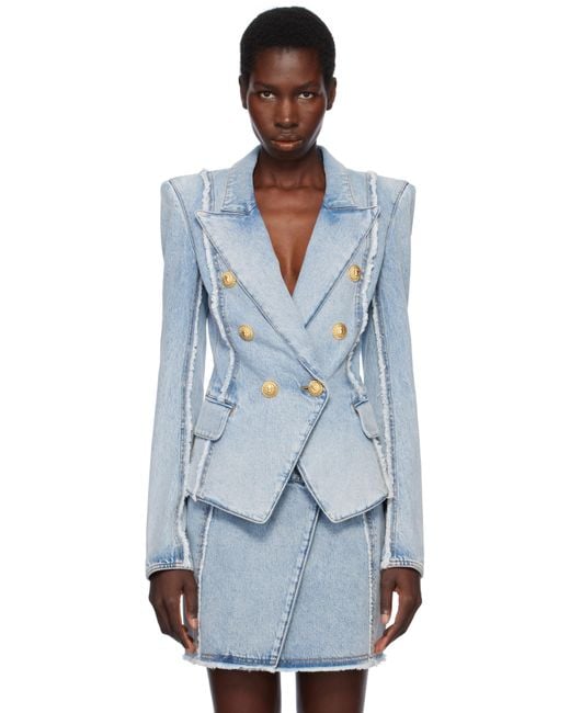 Balmain Black 6-Button Tailored Denim Blazer