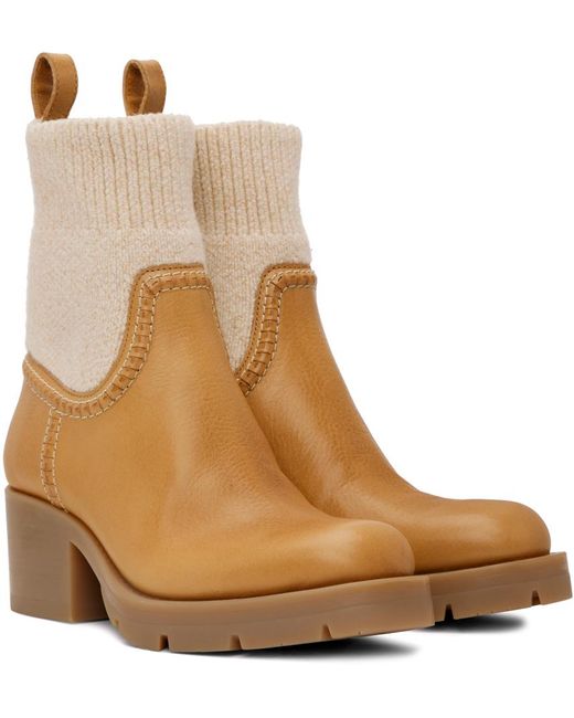 Chloé Brown Tan & Beige Neva Sock Boots