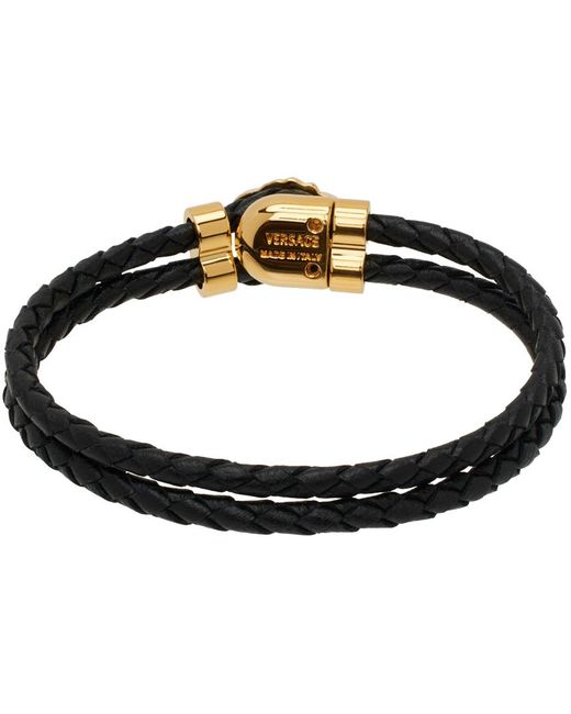 Versace Black Medusa Leather Bracelet for men