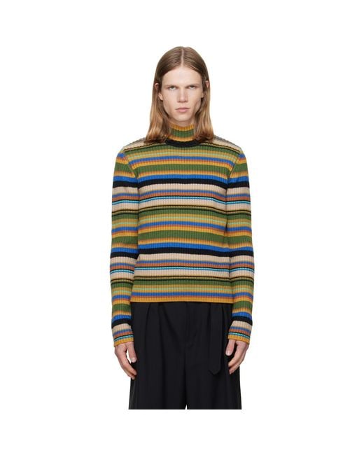 Dries Van Noten Green Ribbed Wool Turtleneck for men