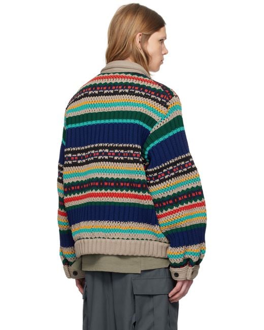 Sacai Mesh Knit Cardigan in Blue for Men | Lyst