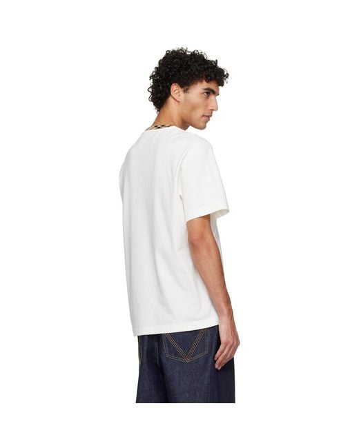 Burberry White Off- Check Trim Cotton T-Shirt for men