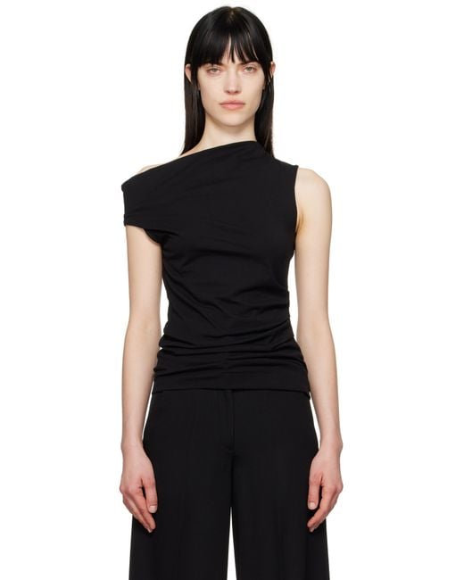 Dries Van Noten Black Off-Shoulder Jersey Tank Top