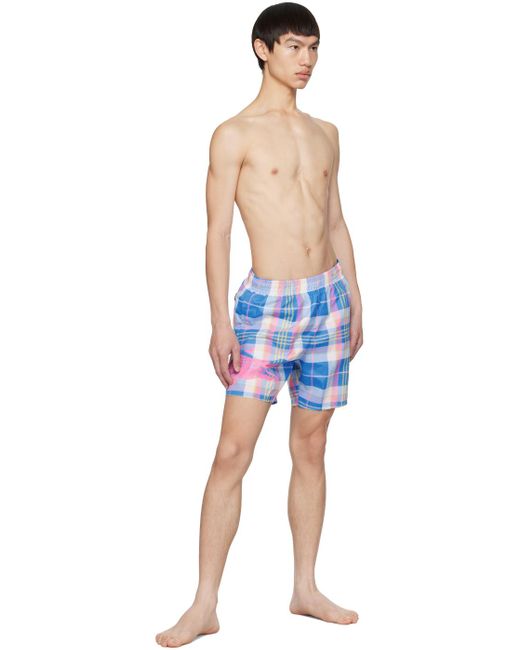 Lacoste Blue & Pink Check Swim Shorts for men