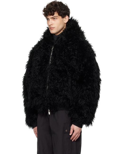 Juun.J Blue Faux Fur Ma-1 Reversible Bomber Jacket for men