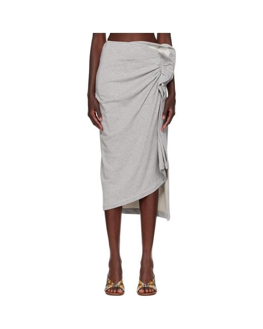 Dries Van Noten Gray Gathered Midi Skirt